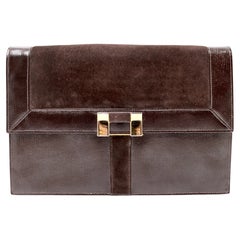 Salvatore Ferragamo Brown Suede & Leather Clutch Messenger Bag circa 1980s