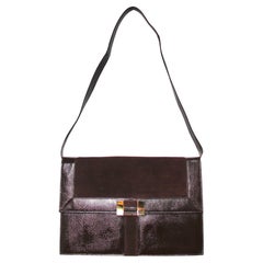Pochette-sac à bandoulière Salvatore Ferragamo en daim et cuir marron, vers les années 1980