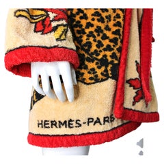 Hermès Printed Leopard Terry Cloth Vintage Robe
