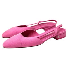 Chanel Pink Denim Cap-Toe Slingback Flats