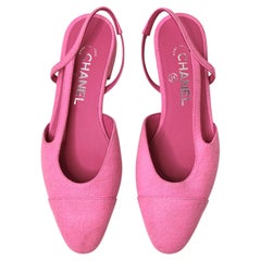 Chanel Pink Denim Cap-Toe Slingback Flats
