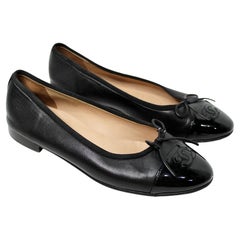 Chanel Classic Black Lambskin & Patent Leather Cap-Toe Ballet Flats