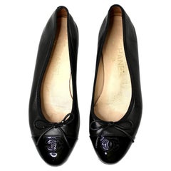 Chanel Classic Black Lambskin & Patent Leather Cap-Toe Ballet Flats