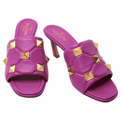 Valentino Garavani Orchid Roman Rockstud Quilted Leather Mules