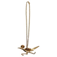 14K Gold Plated Road Runner Pendant Necklace circa 1980s