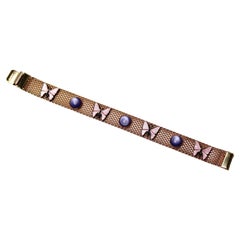 14K Gold Plated Purple Rhinestone Butterfly Chain-Mesh Bracelet circa 1980s