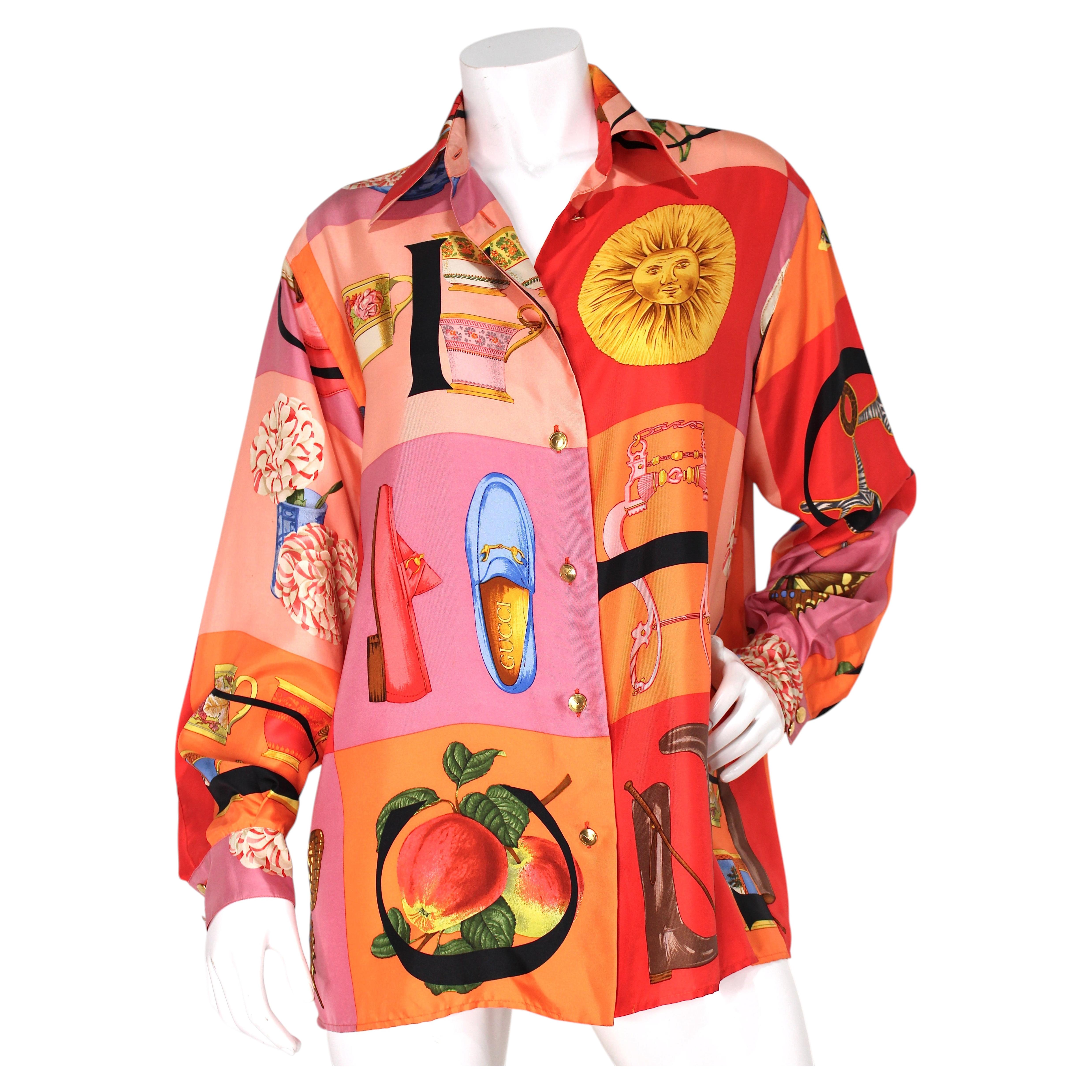 Tom Ford for Gucci Heritage Print Silk Button Down Shirt SS 1994 For Sale