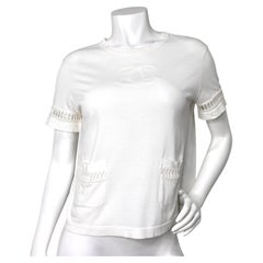 Chanel Coco Mark White Cotton Embroidered T-Shirt With Crochet Detailing