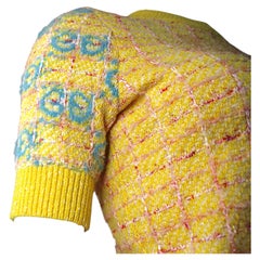 Gucci GG Yellow Checkered Tweed Intarsia Knit Top