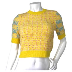 Gucci GG Yellow Checkered Tweed Intarsia Knit Top