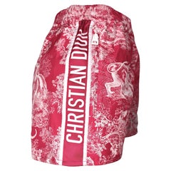 Christian Dior Fuchsia & White Animal Motif Toile De Jouy Taffeta Shorts