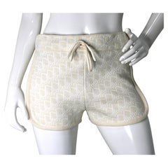 Christian Dior White & Cream Oblique Motif Technical Cashmere Knit Shorts
