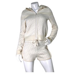 Christian Dior White & Cream Oblique Motif Technical Cashmere Knit Shorts