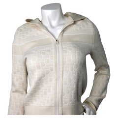 Christian Dior White & Cream Cashmere Oblique Motif Hooded Zipper Jacket