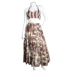 Christian Dior Toile De Jouy Animal Print Tiered Midi Skirt & Striped Top Set