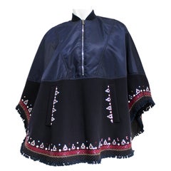 Valentino Navy Blue Sequin Embroidered Fringe Cape Coat
