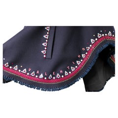 Valentino Navy Blue Sequin Embroidered Fringe Cape Coat