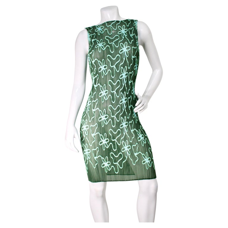 issey miyake green dress Pleats Please Perforated Floral Vintage Sleeveless For Sale at 1stDibs Pacific Islander Owned/Founded