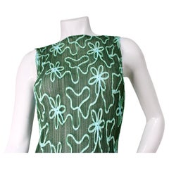 Issey Miyake Pleats Please Green Perforated Floral Vintage Sleeveless Dress