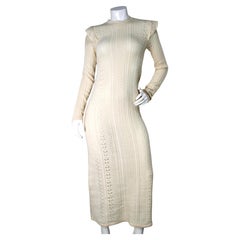 Robe longue à manches longues en maille crème, mélange de laine et de cachemire, Chloé