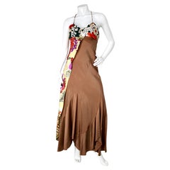 Chloé Asymemetric Brown & Multicolor Silk Twill Scarf Maxi Dress circa 2019