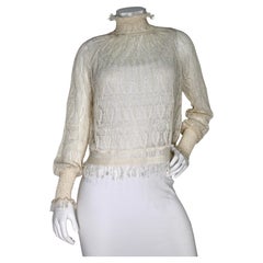 Camicetta Christian Dior in pizzo con collo alto, colore bianco sporco, del 2015 circa
