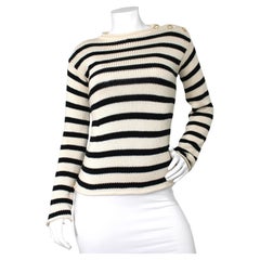 Christian Dior Black & White Striped Cashmere-Cotton Knit Marinière Sweater