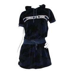 Christian Dior Navy & White Velour Hooded Mini Dress