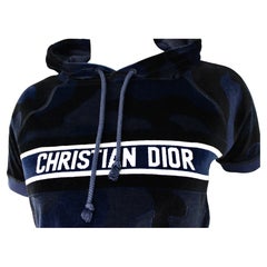 Christian Dior Navy & White Velour Hooded Mini Dress