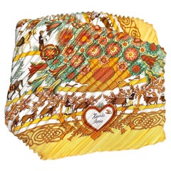 Hermès "Découpages" Yellow Plissé Vintage Silk Scarf circa 1997