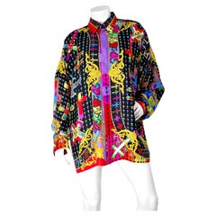 Gianni Versace Couture Barocco Crucifix Silk Print Button-Up Shirt circa 1990s