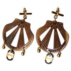 Hermès Sur Mer Buffalo Horn & Metal Shell Drop Earrings