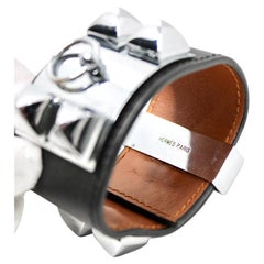 Hermès Black Collier De Chien Leather & Palladium Hardware Cuff Bracelet