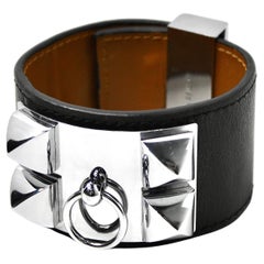 Hermès Black Collier De Chien Leather & Palladium Hardware Cuff Bracelet