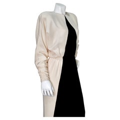 Bill Blass Ivory & Black Crepe De Chine Gown circa 1986