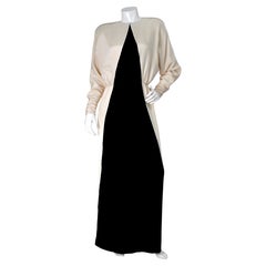 Bill Blass Ivory & Black Crepe De Chine Gown circa 1986