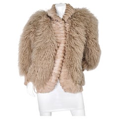 Evans Taupe Tibetan Mongolian Lamb & Rabbit Dyed Fur Coat circa 1980s