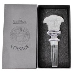 Versace Frosted Medusa "Lumière" Head Crystal Wine Bottle Stopper circa 1990s