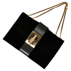 Tom Ford For Gucci Black Suede Tiger Head Vintage Shoulder Bag circa 2000s