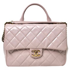 Chanel Light Grey Gold Bar Top Handle Single Flap Bag circa 2016
