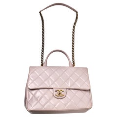 Chanel Light Grey Gold Bar Top Handle Single Flap Bag circa 2016