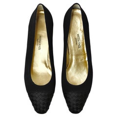 Bottega Veneta "Ariana" Black Intrecciato Cap-Toe Low-Heel Vintage Pumps