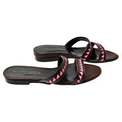 Bottega Veneta Chocolate Brown & Pink Geometric Vintage Leather Slide Sandals