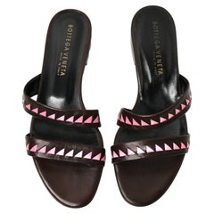 Bottega Veneta Chocolate Brown & Pink Geometric Vintage Leather Slide Sandals