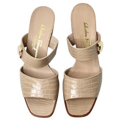 Salvatore Ferragamo Beige "Badia" Double-Strap Vintage Mule Sandals