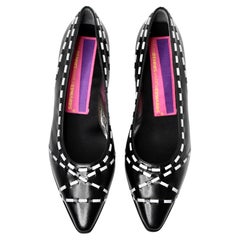 Susan Bennis & Warren Edwards Black With White Lacing Low-Heel Vintage Pumps
