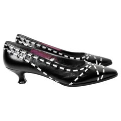 Susan Bennis & Warren Edwards Black With White Lacing Low-Heel Vintage Pumps