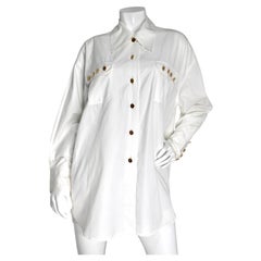 Chanel Blanc 100% Cotton Oversized Button Up Vintage Shirt Circa 1990s
