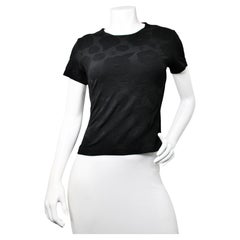 Chanel Black Embossed Camellia Flower & CC Logo All-Over Print Top Circa 1998