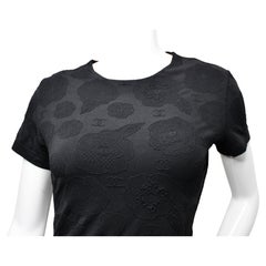 Chanel Black Embossed Camellia Flower & CC Logo All-Over Print Top Circa 1998
